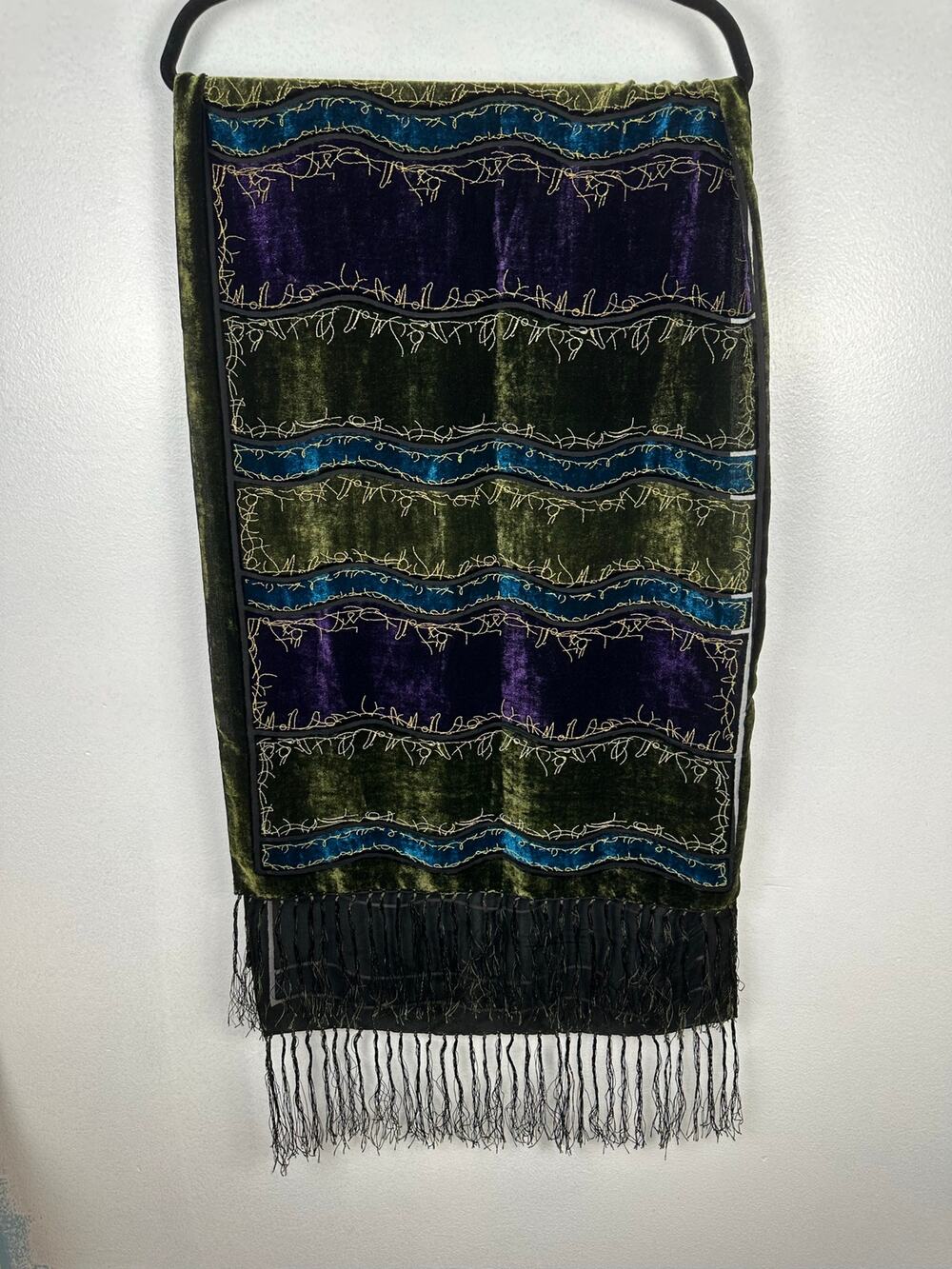 vintage Y2K jewel-toned devoré 100% silk burnout velvet scarf jewel tones 66"